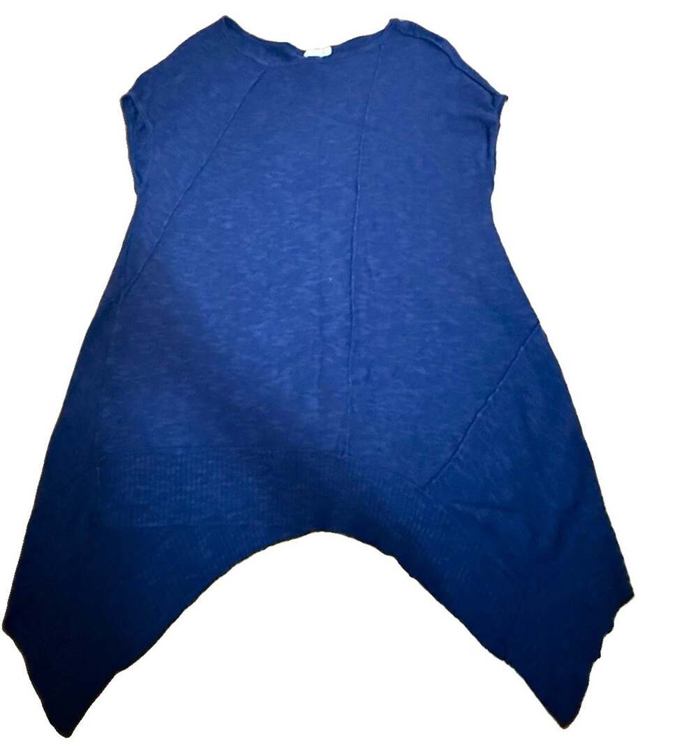 EILEEN FISHER Women’s Blue Knit Scoop Neck Asymmetrical Sweater Linen Cotton M